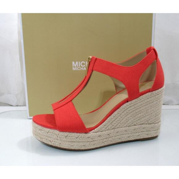 Michael Kors Berkley Mid Platform Wedge Sandals Espadrille Spiced Coral Size 8.5 - Picture 2 of 6